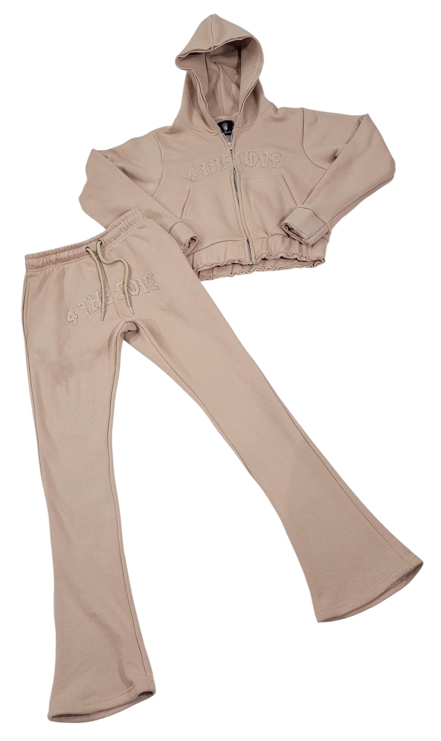 4 THE LOVE DISTRESSED EMBROIDERY FEMALE SET (TAN)